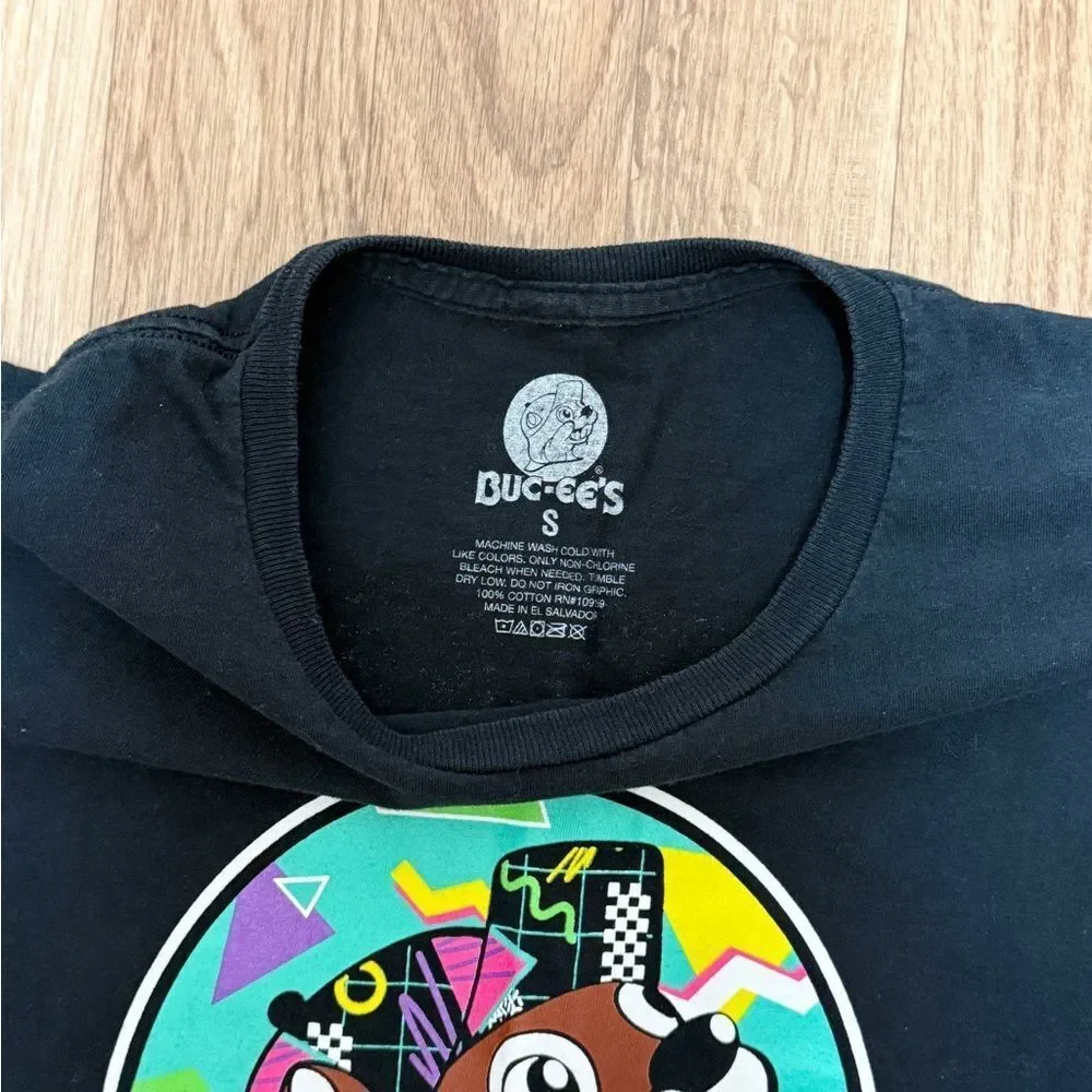 Buc-ee's 'Buc-ee Says Relax' Graphic T-Shirt Black Neon 80s Retro Cotton Small - Picture 3 of 3